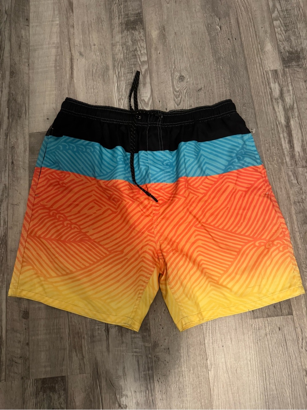 burnside Black-Waistband Ombre Swim Shorts - Blue, Orange, Yellow